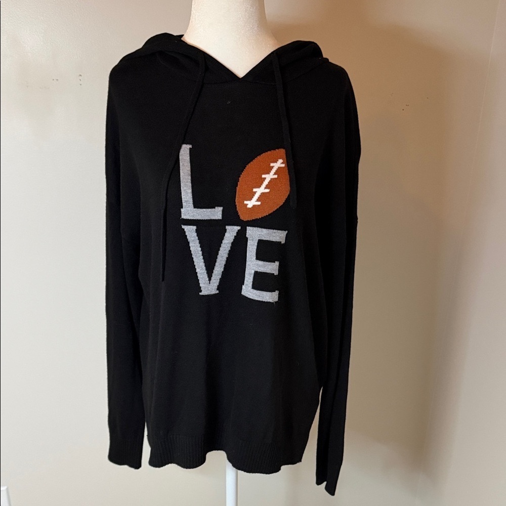 RACHEL ZOE women’s Black Love Football sweater Sz LRG